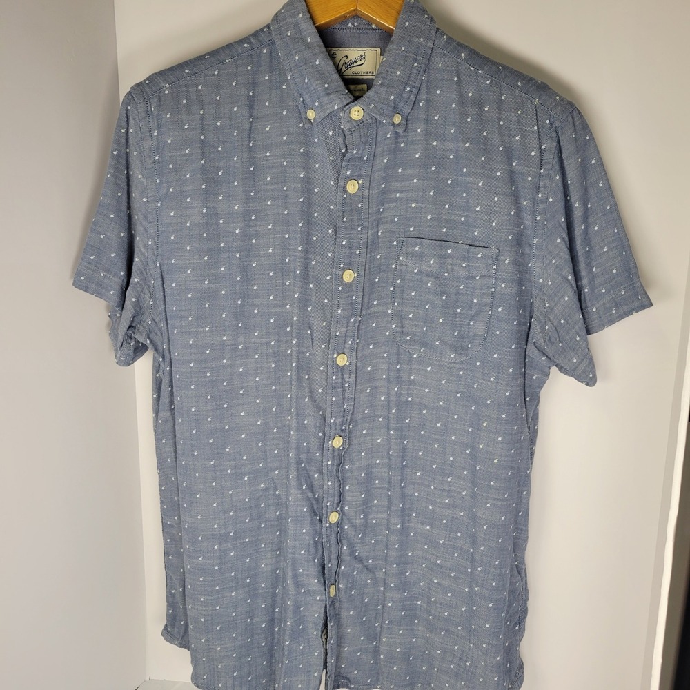 Grayers Clothiers Mens M Blue Patterned Short Sleeve Button Down 100% Cotton